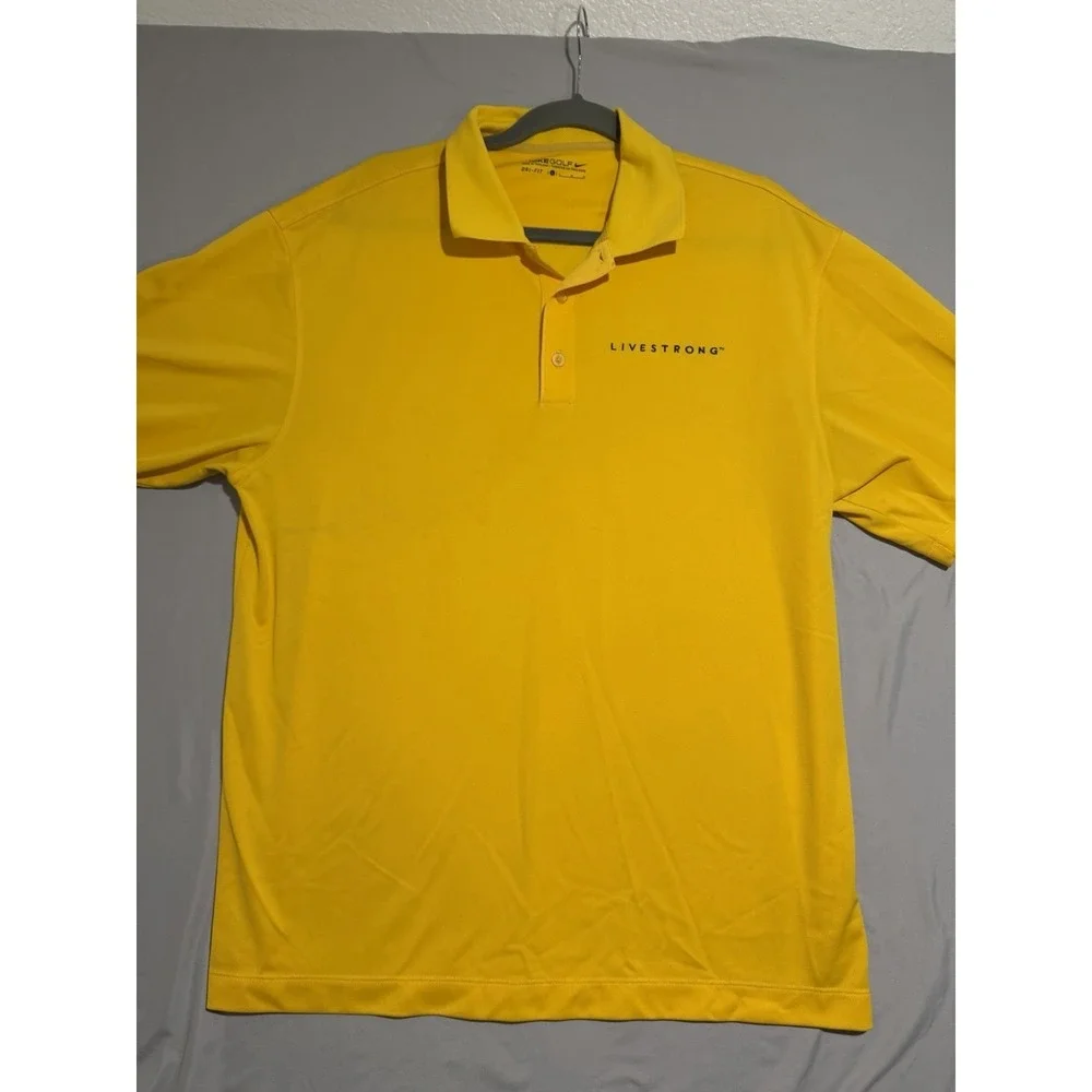 nike golf dri-fit yellow ss polo shirt, 'livestrong', men's large